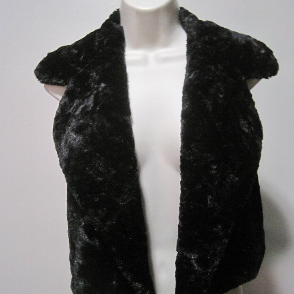Unbranded Womens Small Black & Grey Leopard Furry Collared Short Open Front Vest